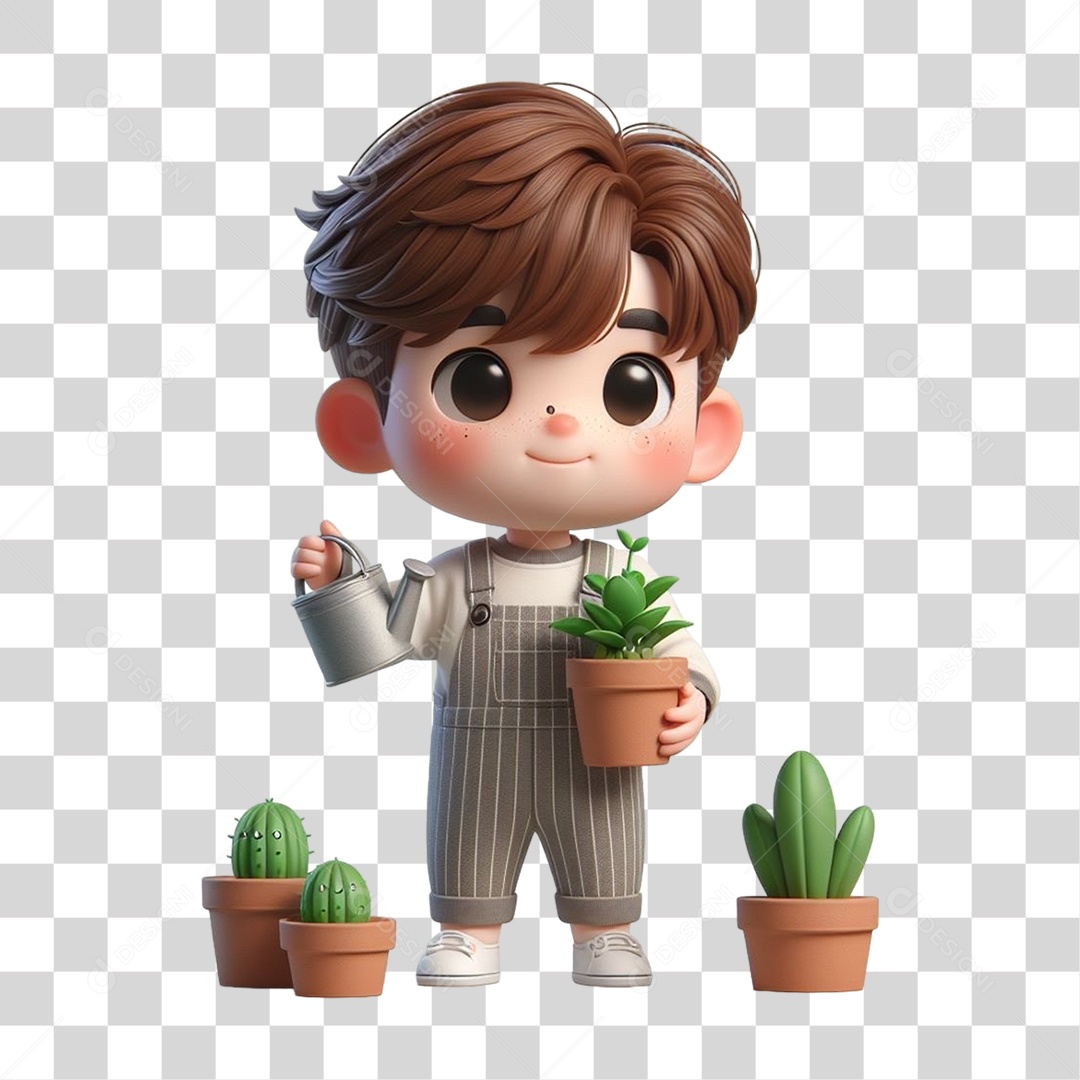 Garoto com Vaso e Muda de Plantas PNG Transparente