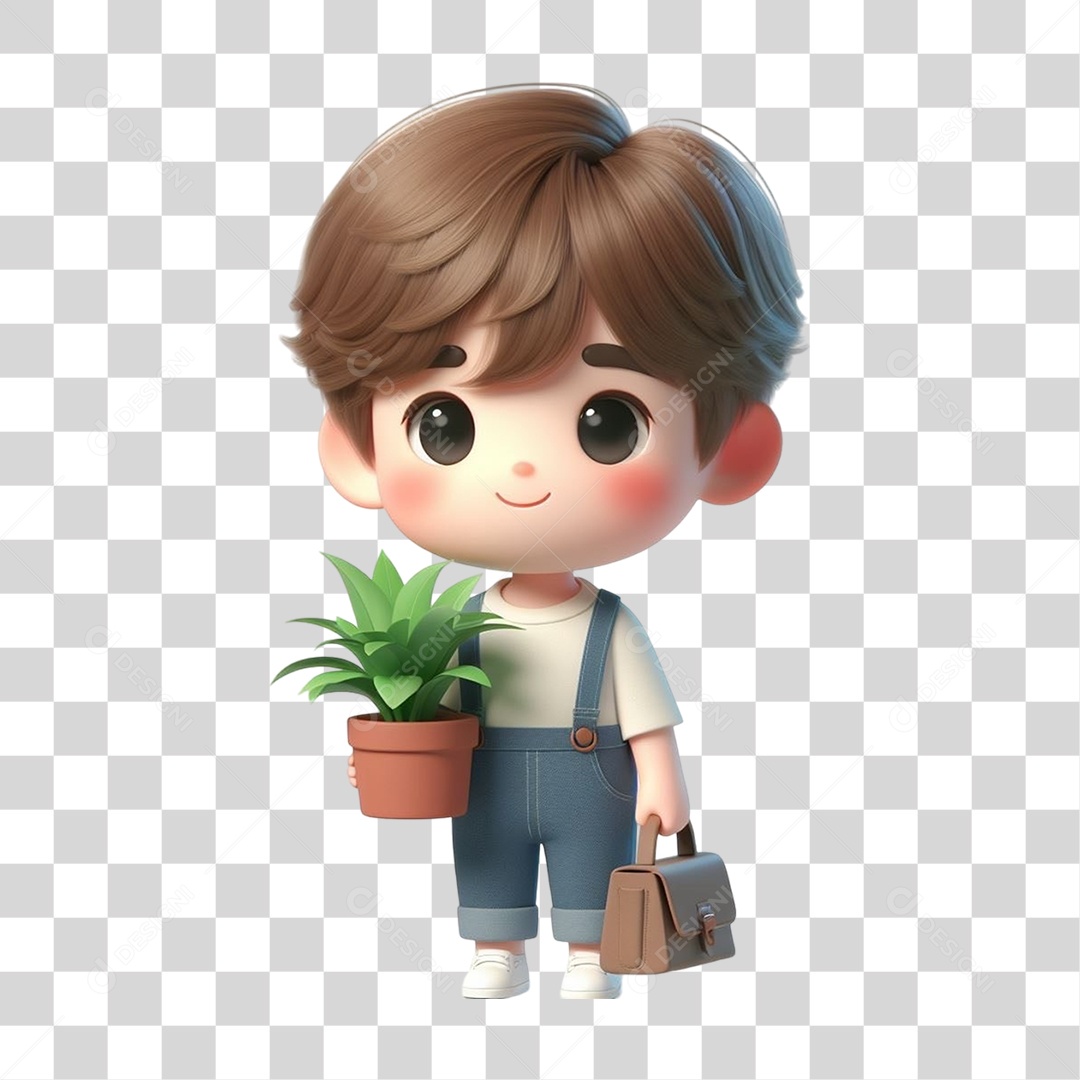 Garoto com Vaso e Muda de Plantas PNG Transparente