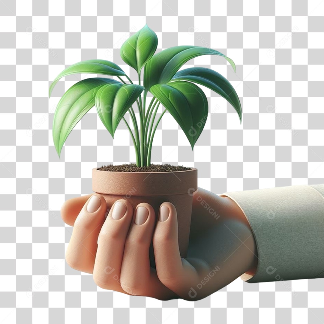 Mão com Mudas de Plantas PNG Transparente