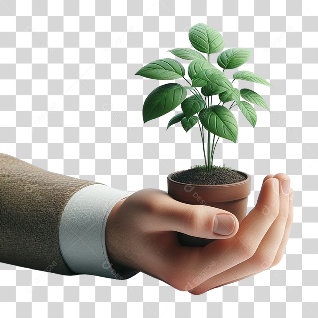 Mão com Mudas de Plantas PNG Transparente