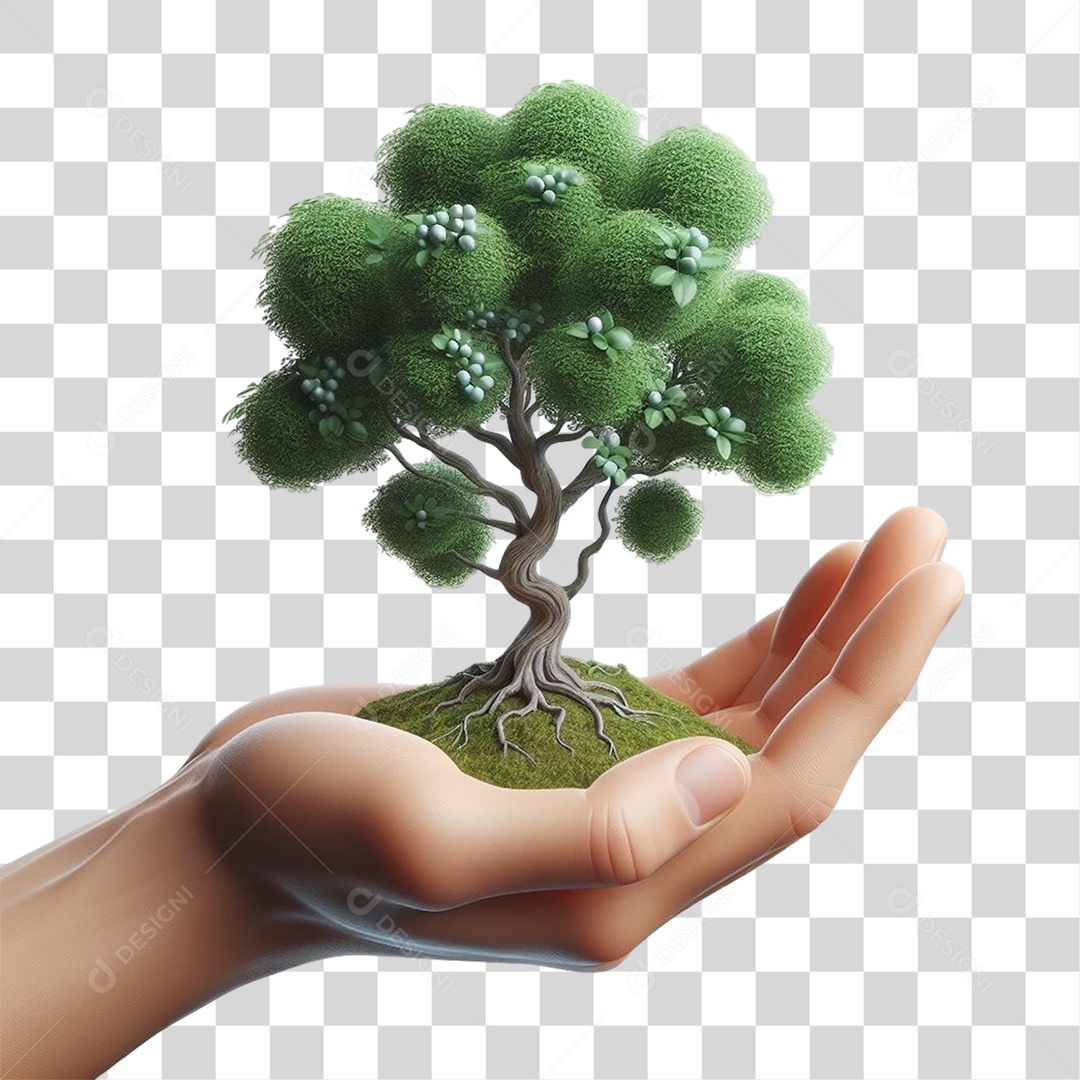 Mão com Árvore em Miniatura PNG Transparente