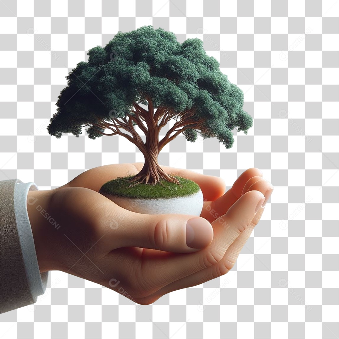 Mão com Árvore em Miniatura PNG Transparente