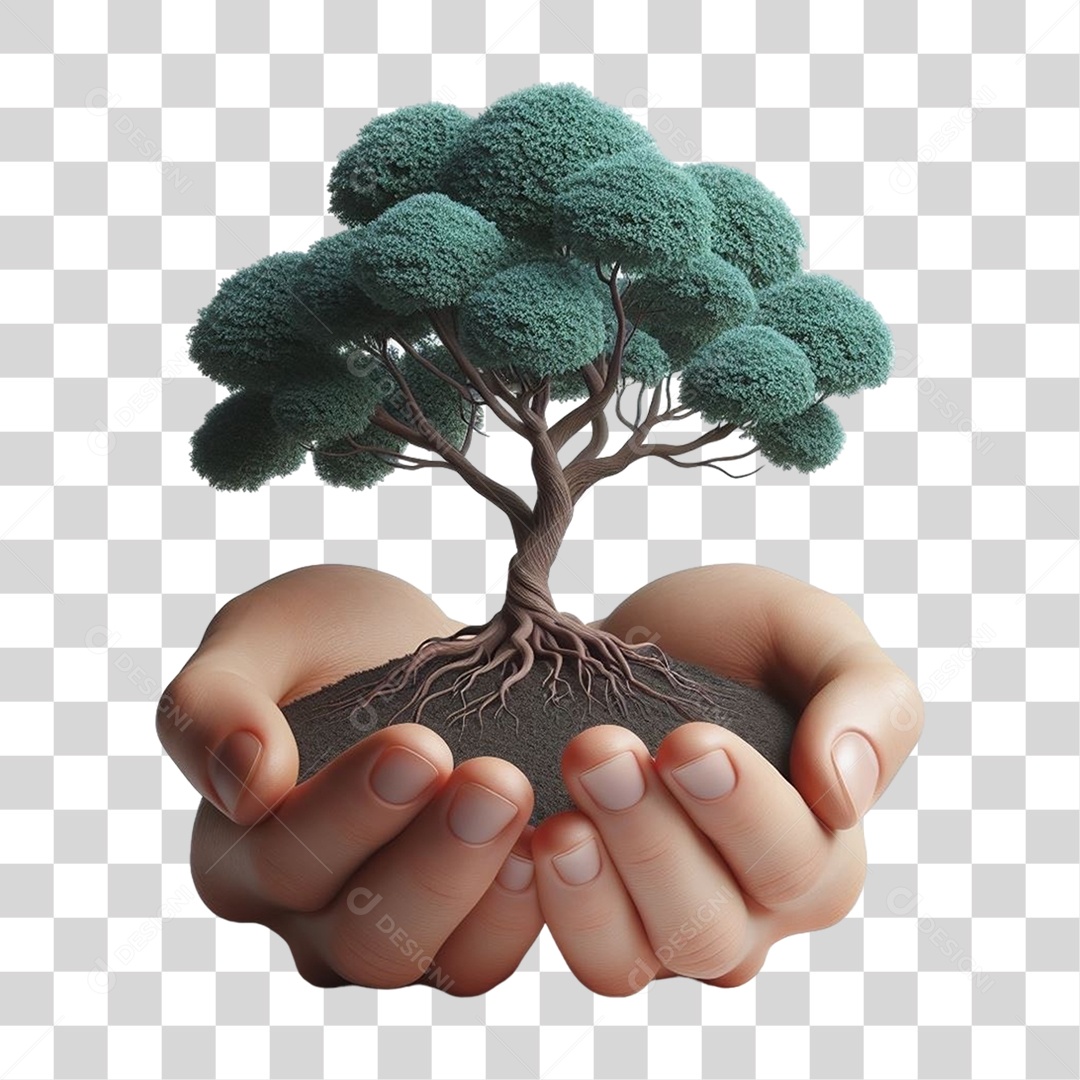 Mãos com Árvore em Miniatura PNG Transparente