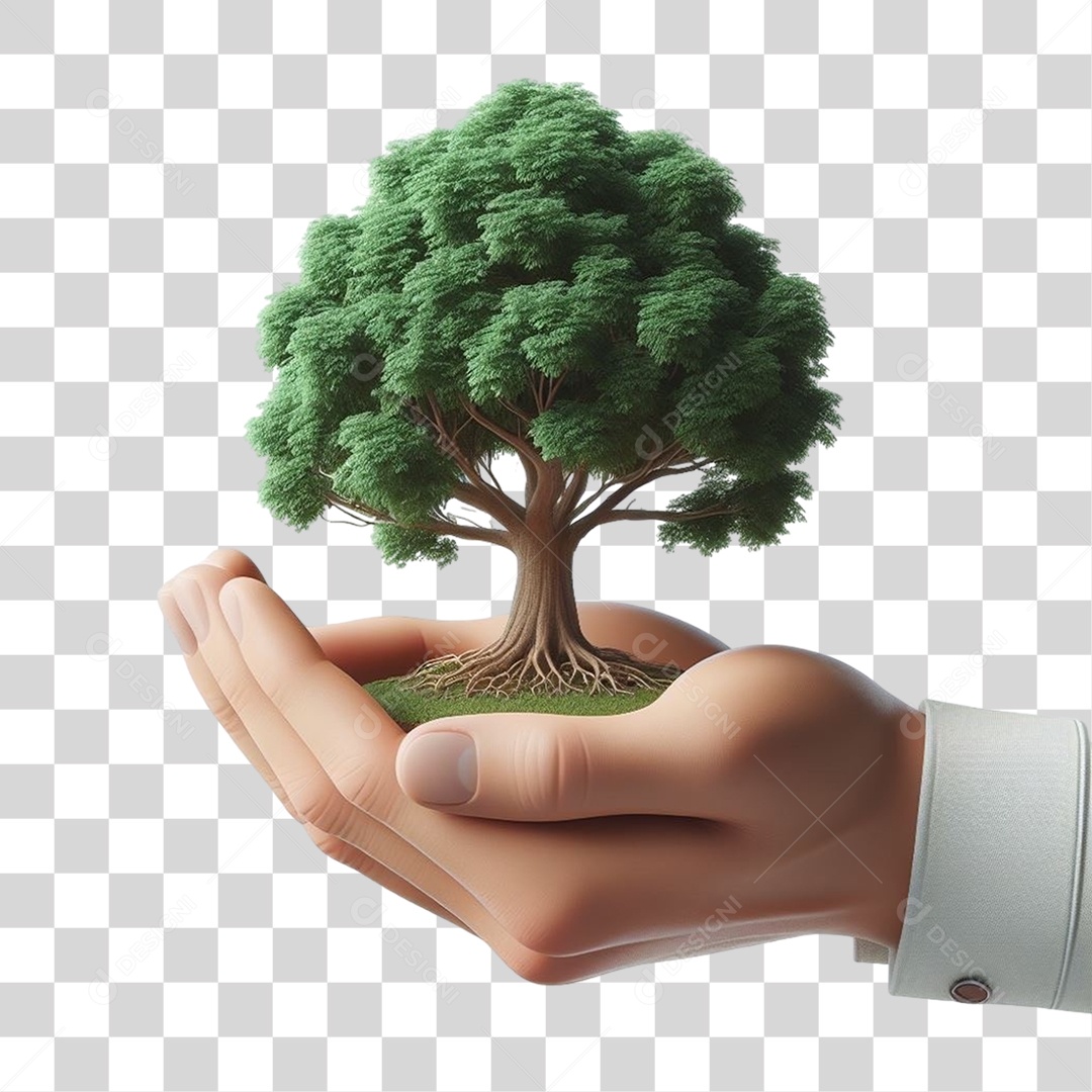 Mão com Árvore em Miniatura PNG Transparente