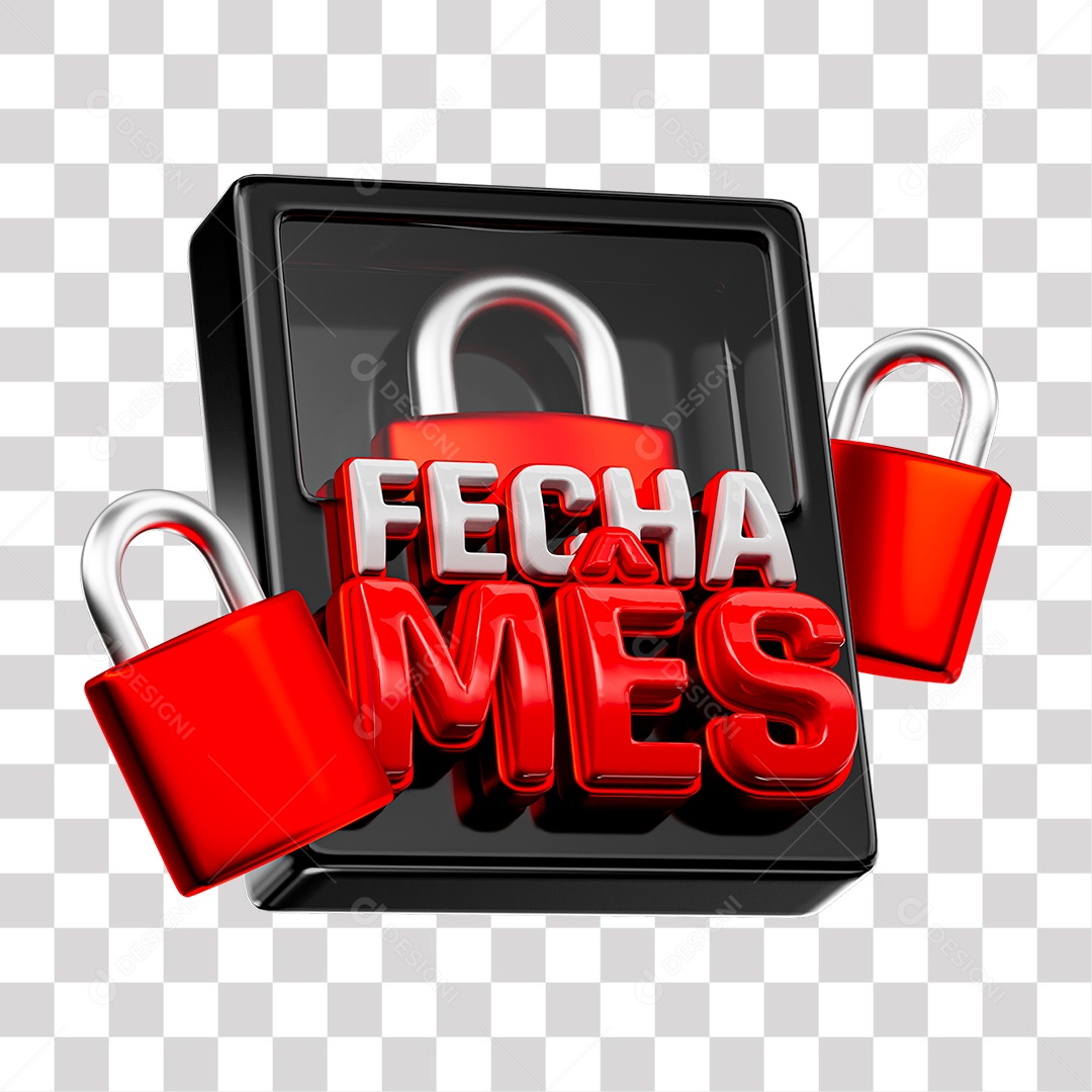 Fecha Mês Selo 3D Vermelho e Branco para Composição PNG Transparente