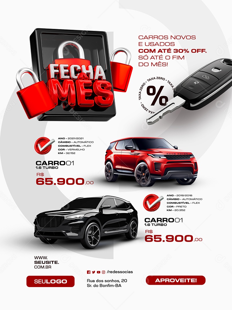 Fecha Mês Concessionária Encarte Carro Turbo Social Media PSD Editável