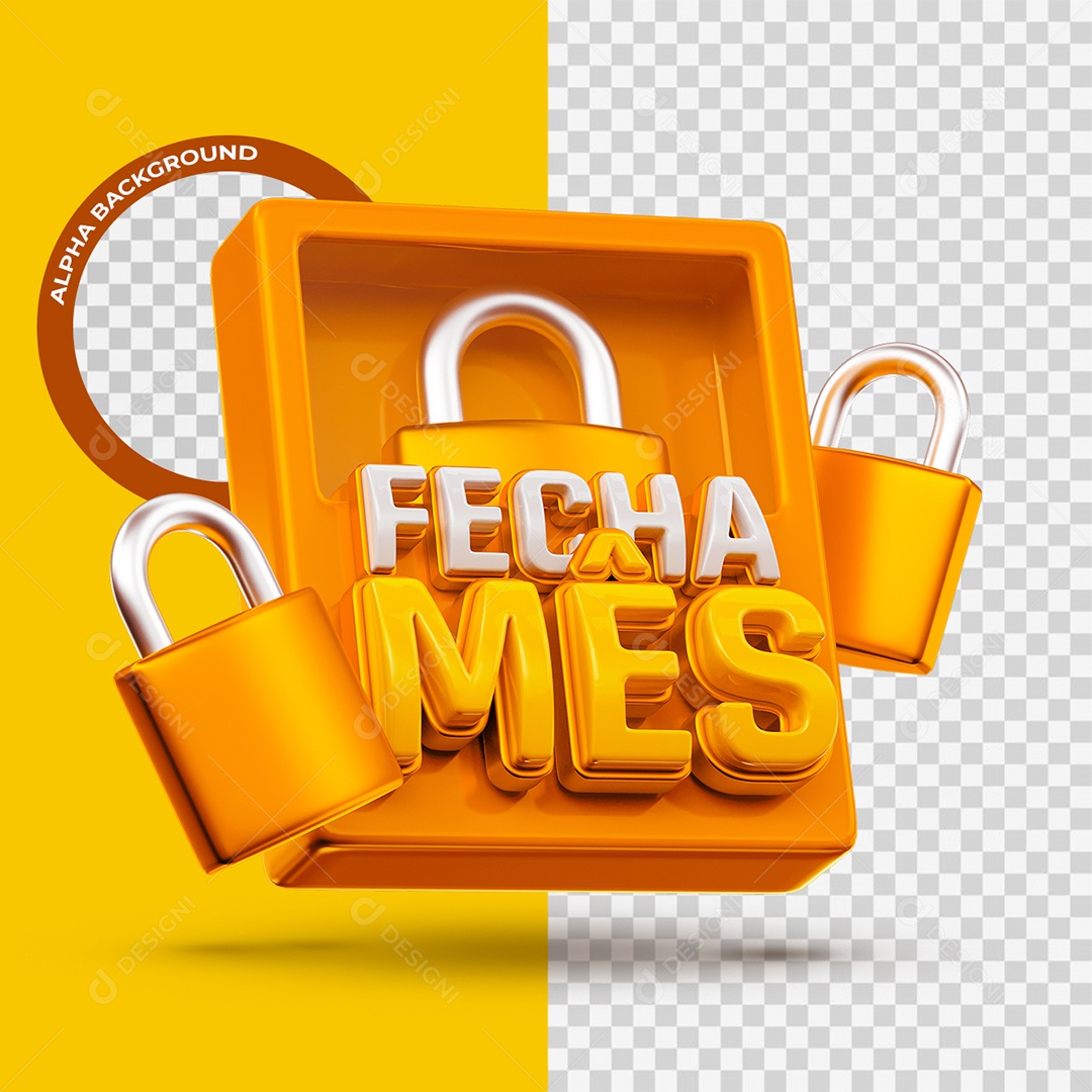 Fecha Mês Selo 3D Laranja e Branco para Composição PSD