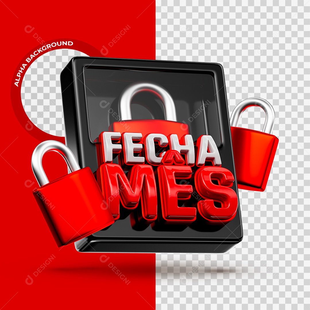 Fecha Mês Selo 3D Vermelho e Branco para Composição PSD