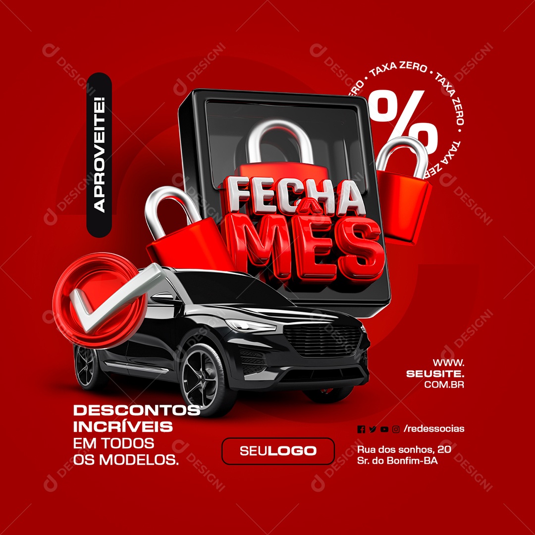 Fecha Mês Concessionária Descontos Incríveis em Todos os Modelos Social Media PSD Editável