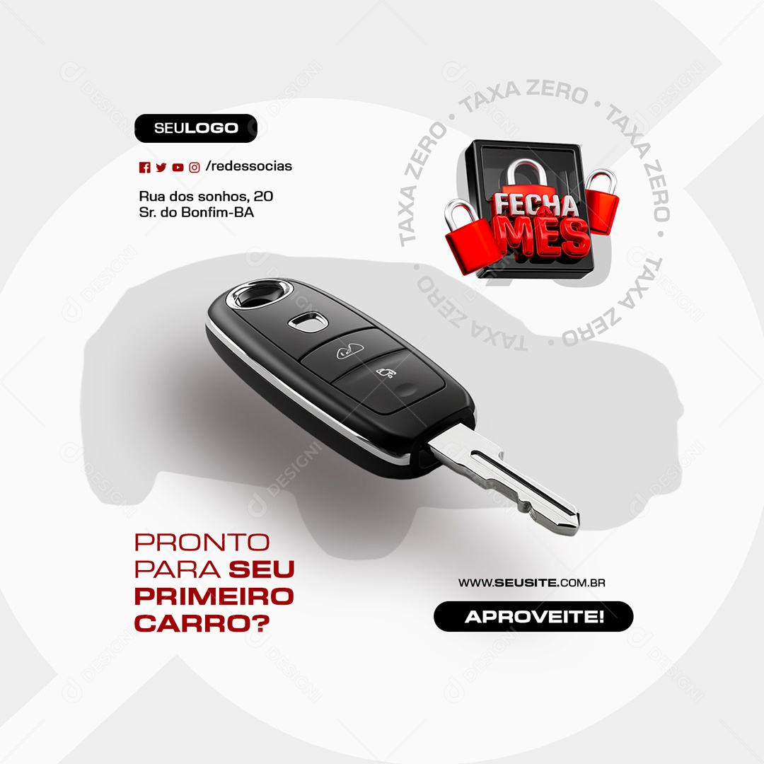 Fecha Mês Concessionária Pronto para Seu Primeiro Carro Social Media PSD Editável