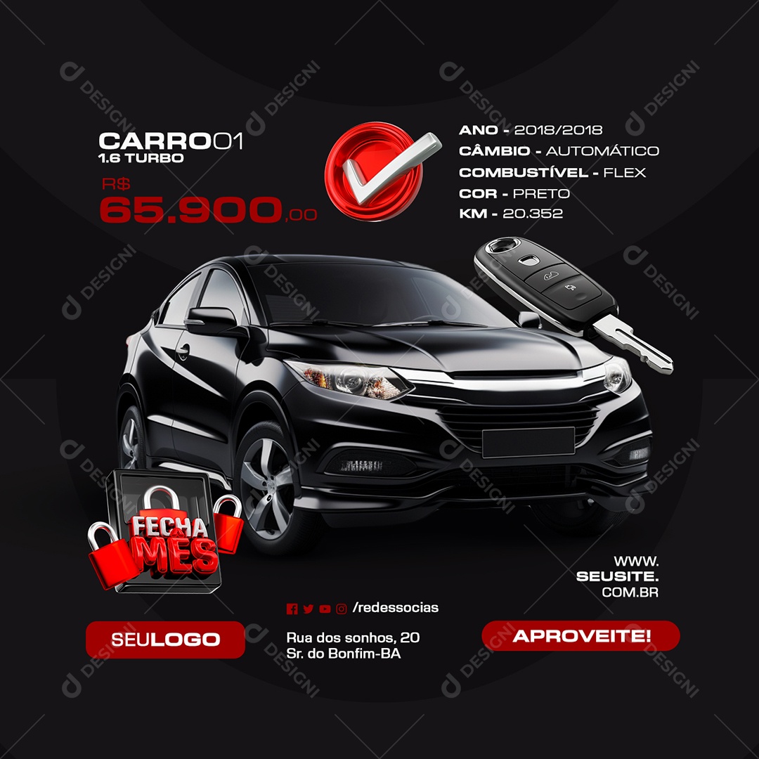 Fecha Mês Concessionária Carro Turbo Social Media PSD Editável