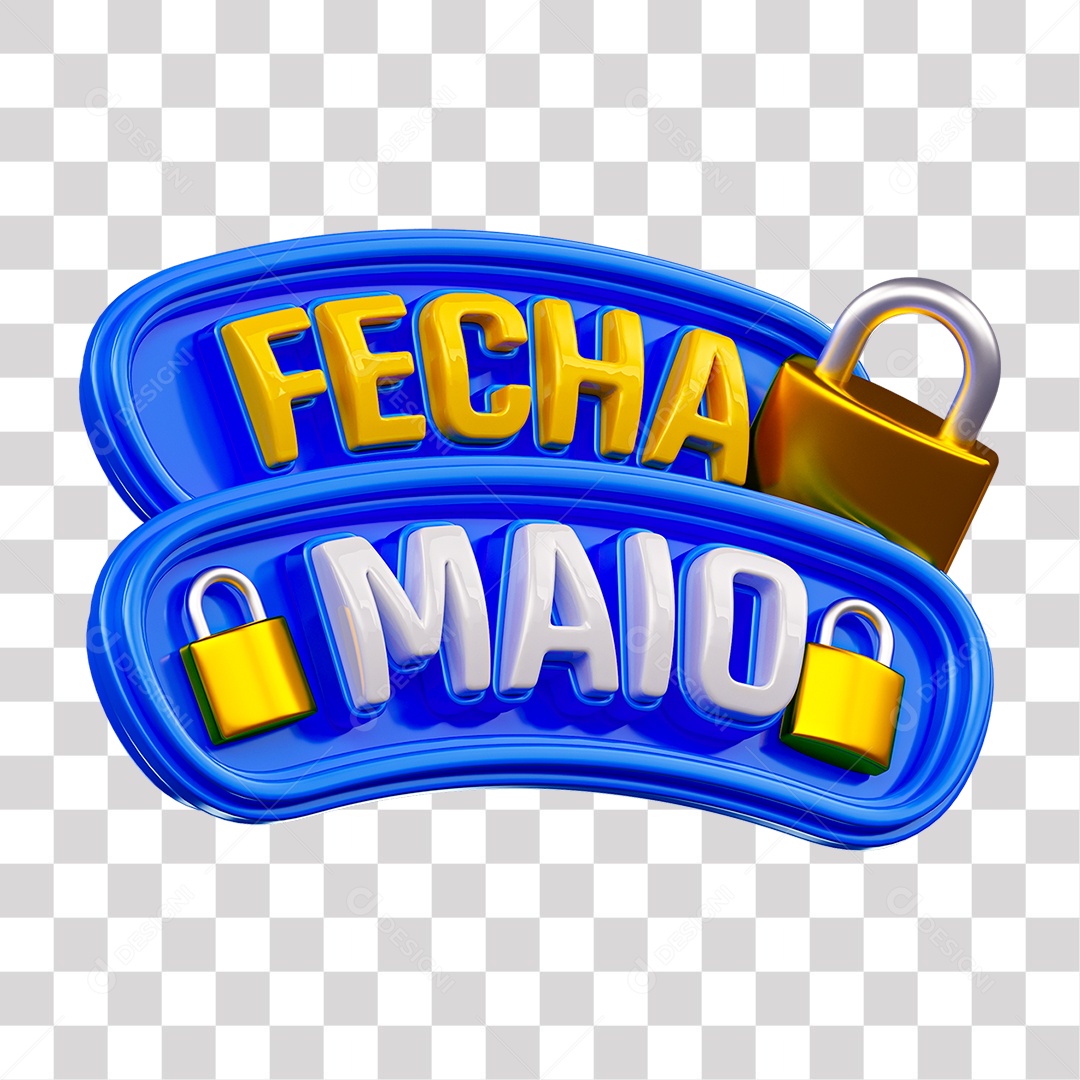 Fecha Maio Selo 3D Azul e Branco para Composição PNG Transparente
