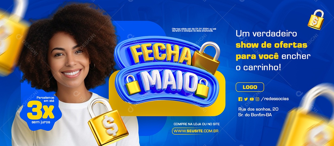 Banner Fecha Maio Supermercado Um Verdadeiro Show de Ofertas Social Media PSD Editável