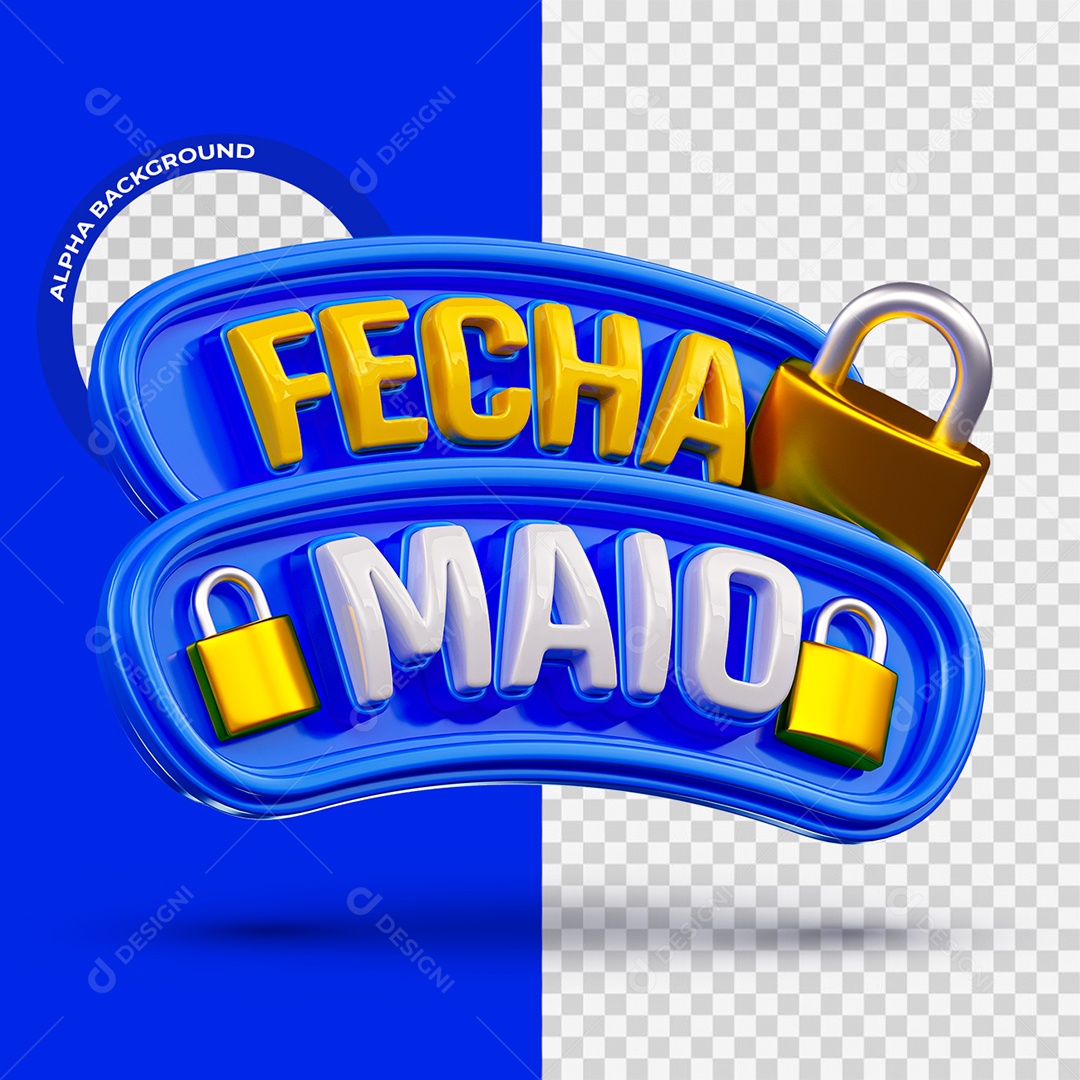 Fecha Maio Selo 3D Azul e Branco para Composição PSD