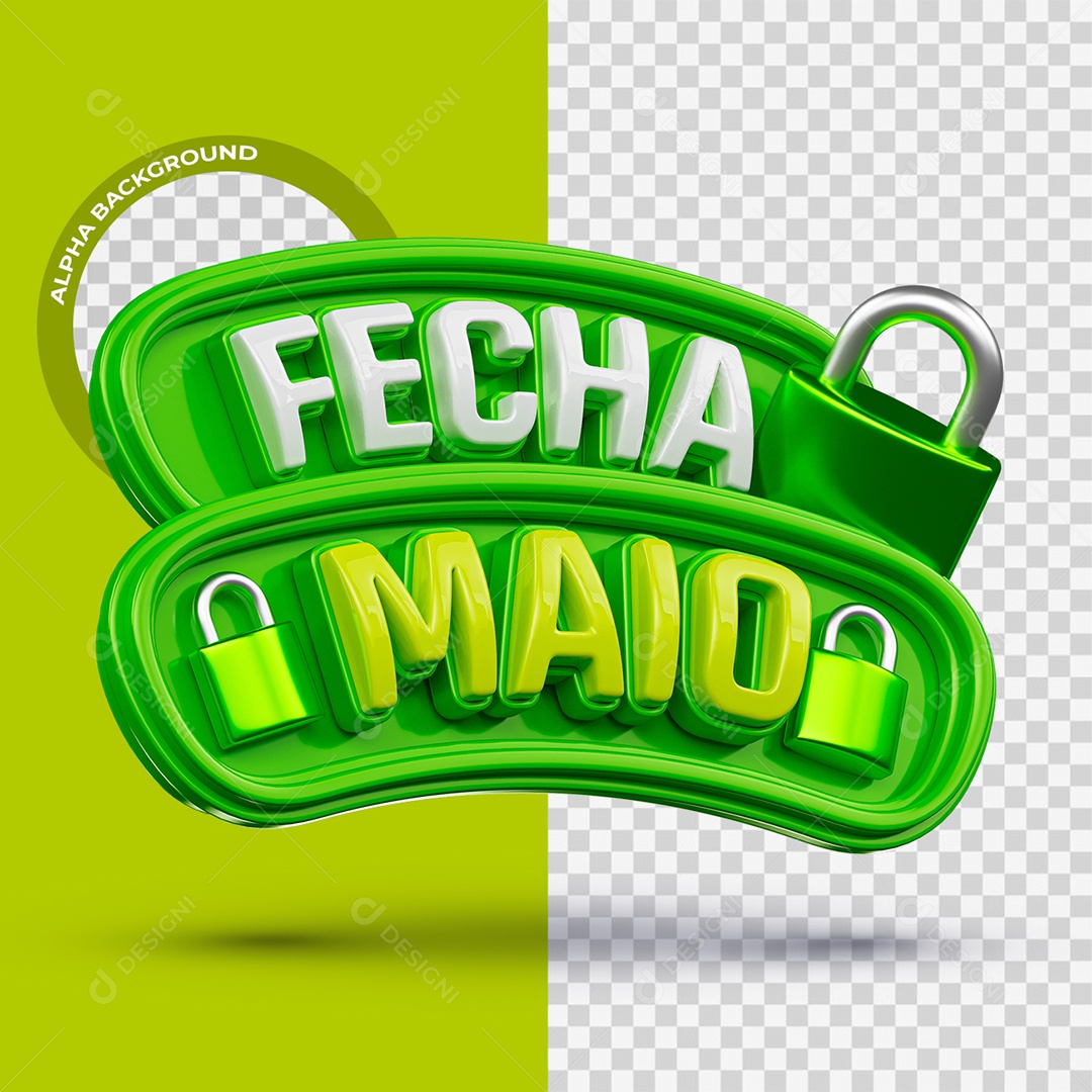 Fecha Maio Selo 3D Verde e Branco para Composição PSD