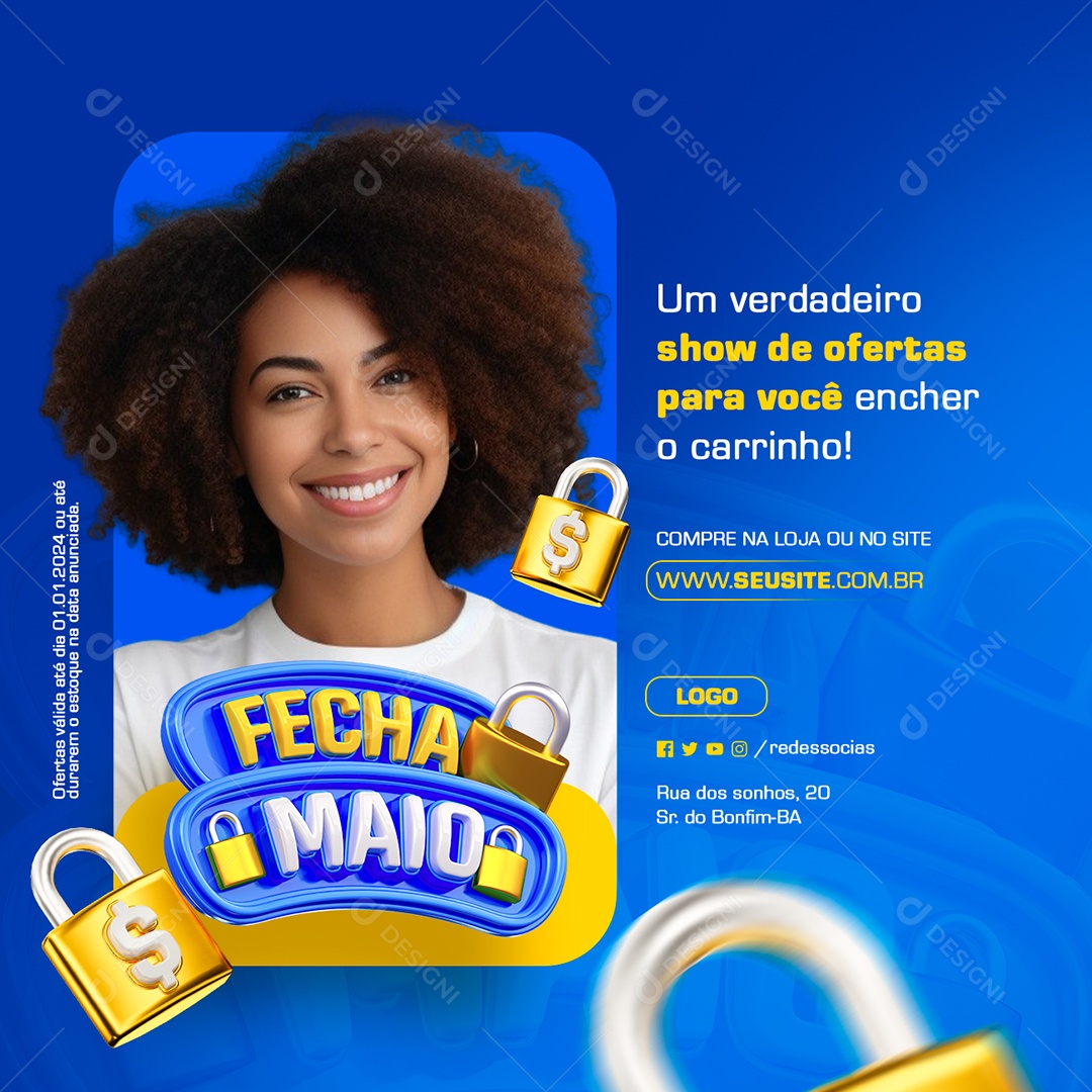 Fecha Maio Supermercado Um Verdadeiro Show de Ofertas Social Media PSD Editável