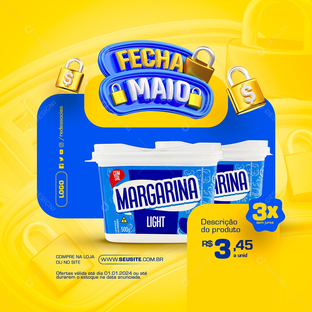 Fecha Maio Supermercado Margarina Social Media PSD Editável