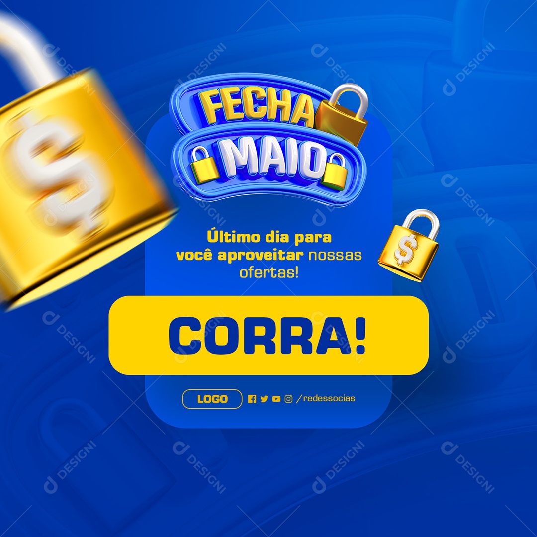 Fecha Maio Supermercado Último Dia para Você Aproveitar Nossas Ofertas Social Media PSD Editável