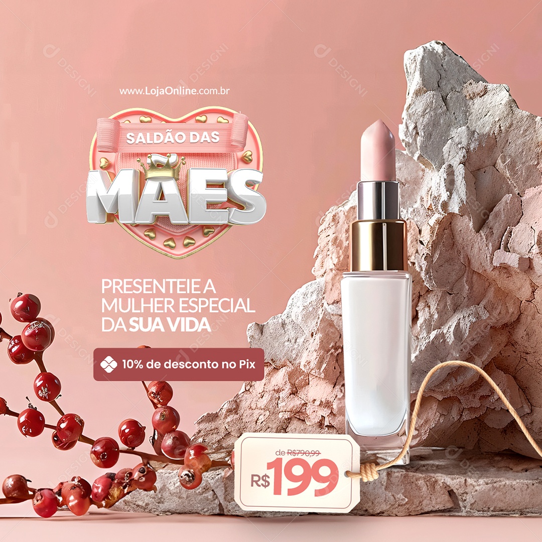 Saldão Das Mães Batom 10%  de Desconto no Pix Social Media PSD Editável