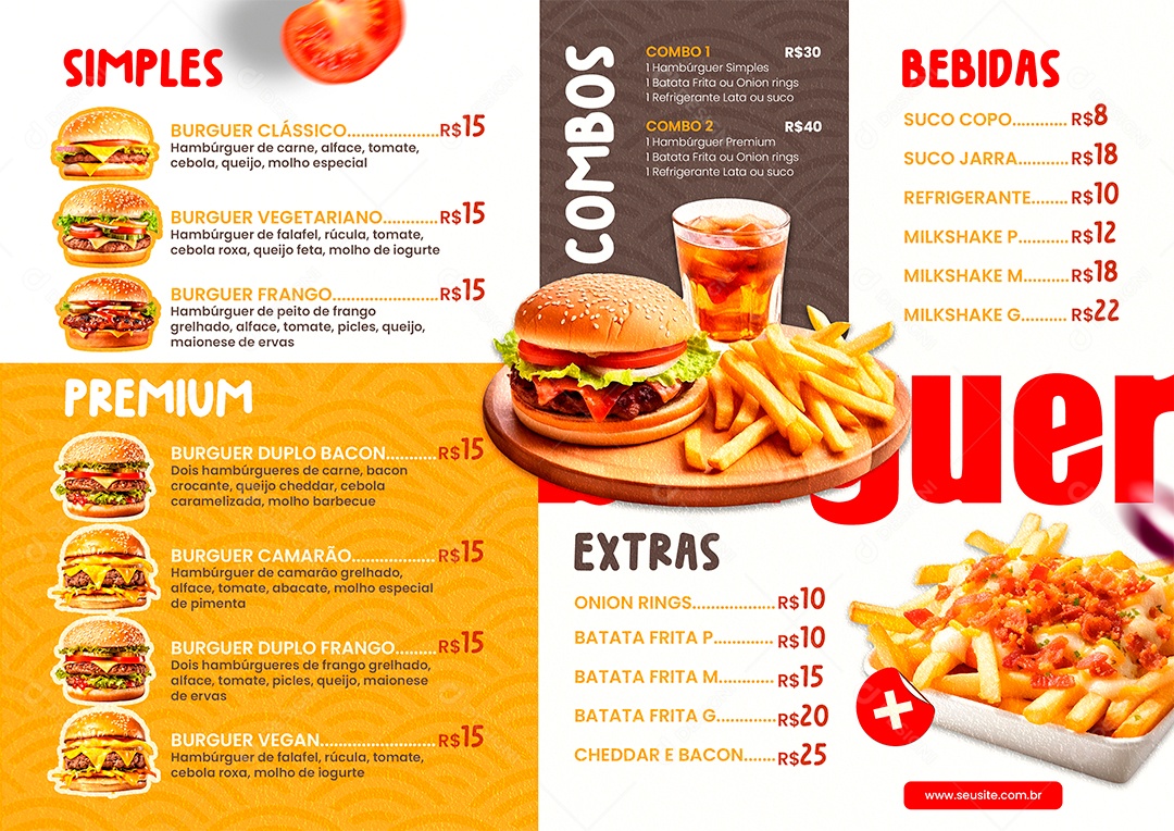 Modelo de Cardápio Hamburgueria PSD Editável