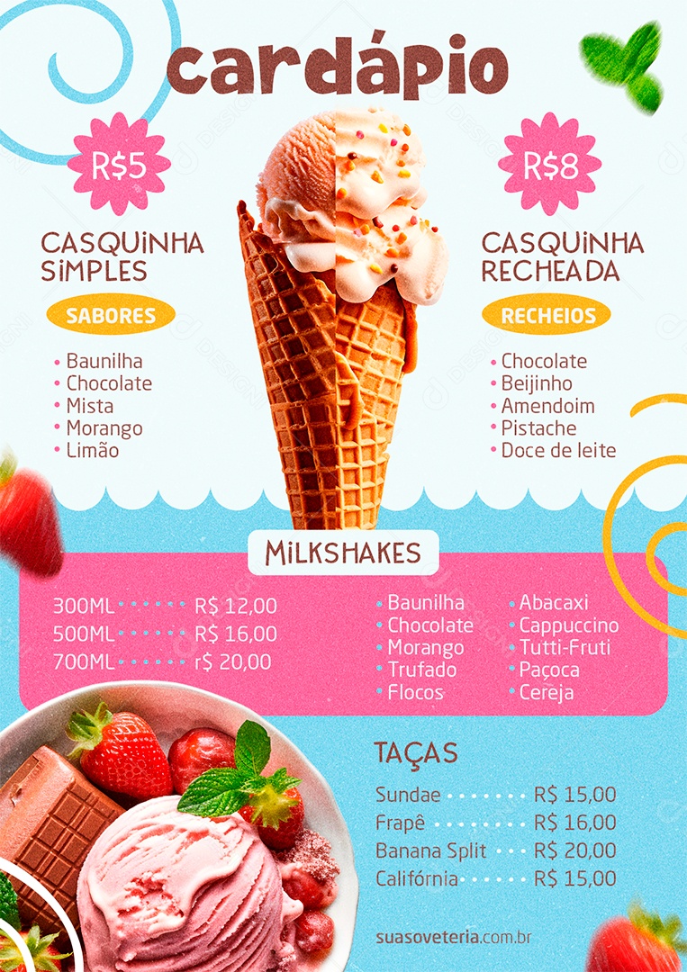 Modelo de Cardápio Sorveteria PSD Editável