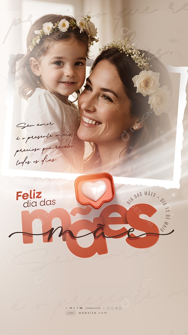 Story Dia das Mães 12 de Maio seu Amor é o Presente mais Precioso Social Media PSD Editável