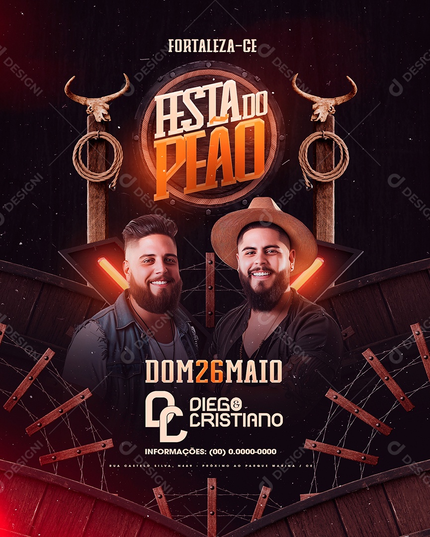 Flyer Festa do Peão Diego e Cristiano Social Media PSD Editável