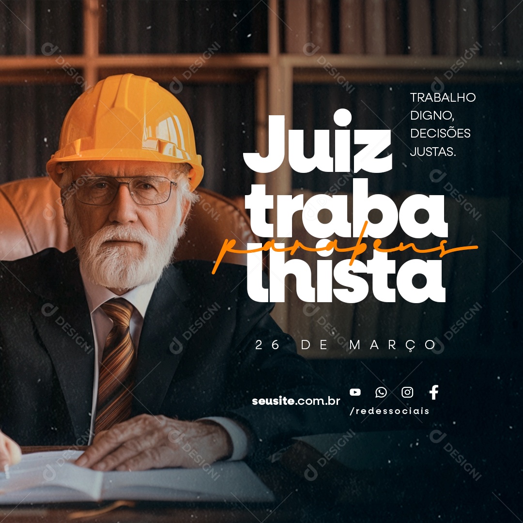 Dia do Juiz Trabalhista 26 de Abril Parabéns Social Media PSD Editável