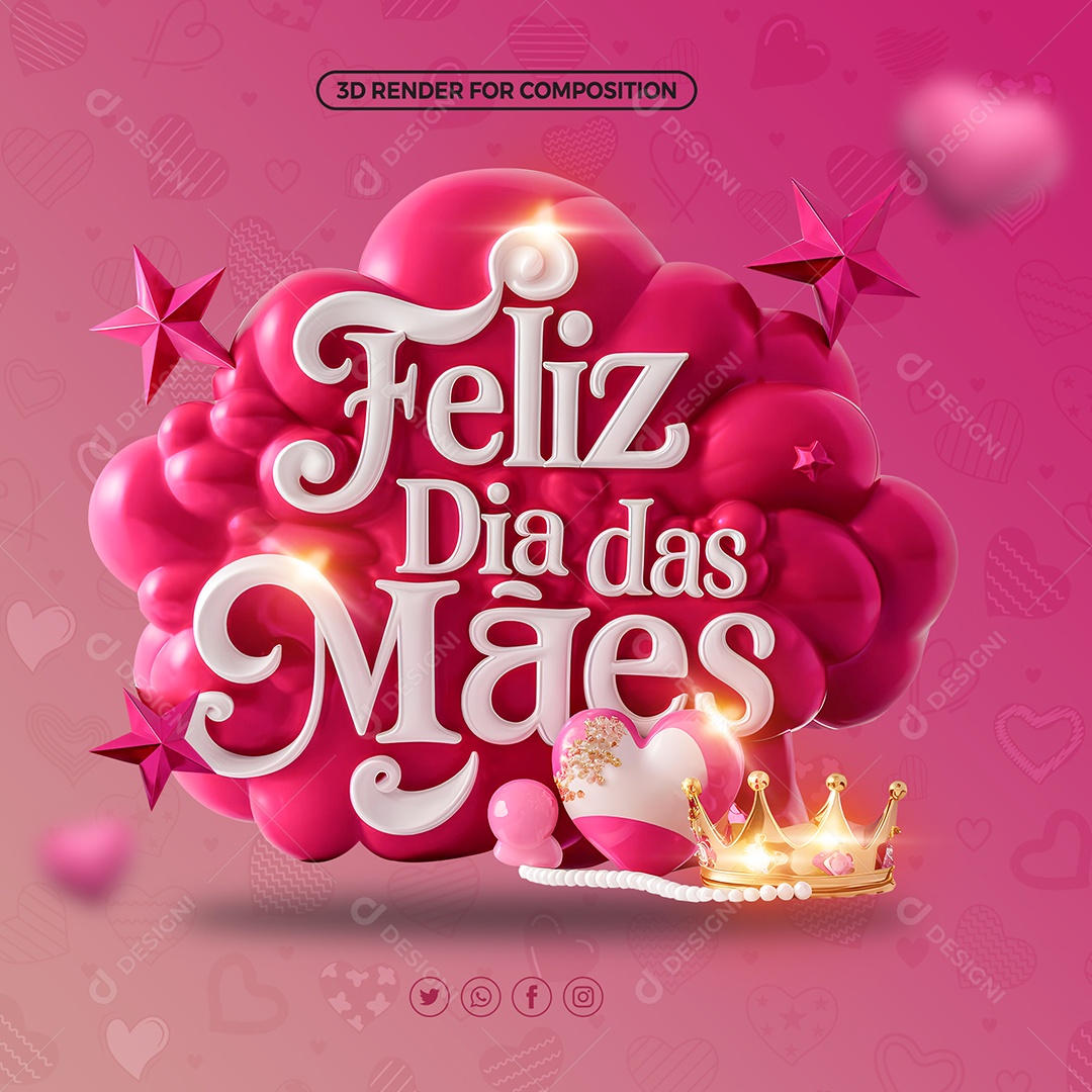 Feliz Dia das Mães Selo 3D para Composição PSD