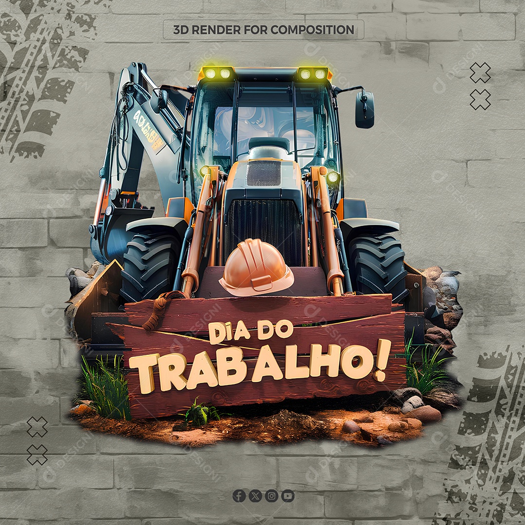 Dia do Trabalhador Selo 3D para Composição PSD