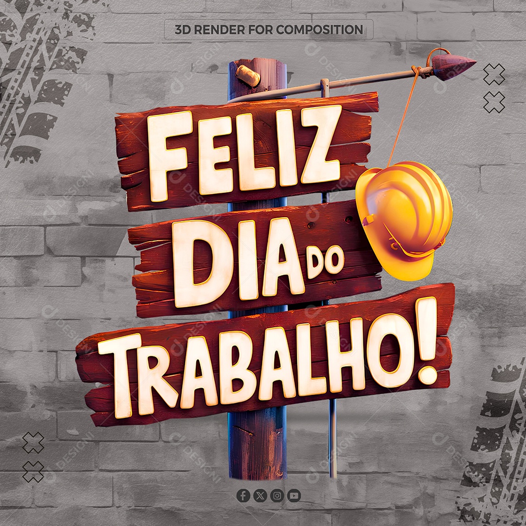 Feliz Dia do Trabalhador Selo 3D para Composição PSD