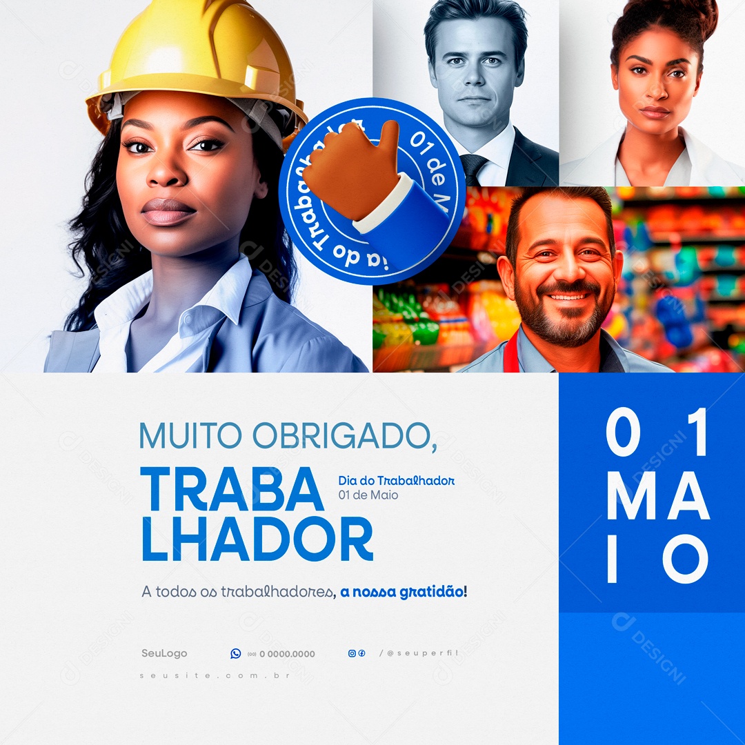 Dia do Trabalhador 1 de Maio Muito Obrigado Social Media PSD Editável