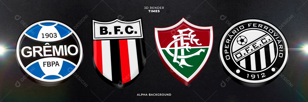 Times Gremio B.F.C Fluminense O.F.E.C Elemento 3D para Composição PSD