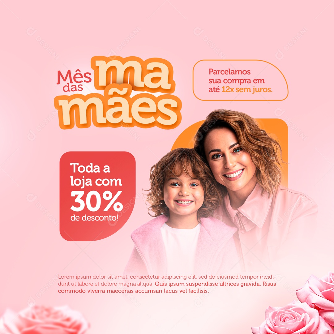 Mês das Mamães toda Loja com Desconto Social Media PSD Editável