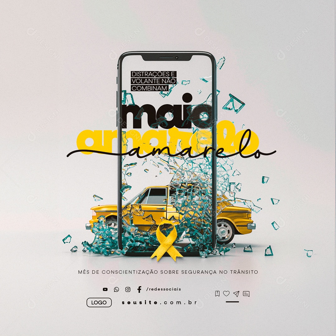 Maio Amarelo Distrações e Volante Social Media PSD Editável