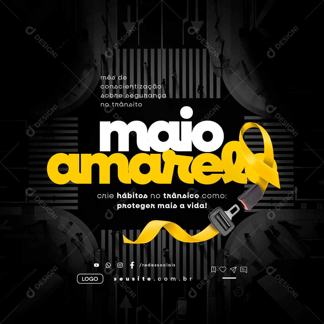 Maio Amarelo Mês de Conscientização Sobre Segurança no Trânsito Social Media PSD Editável
