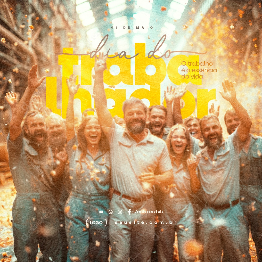 Dia Do Trabalhador 01 de Maio O Trabalho é a Essência da Vida Social Media PSD Editável