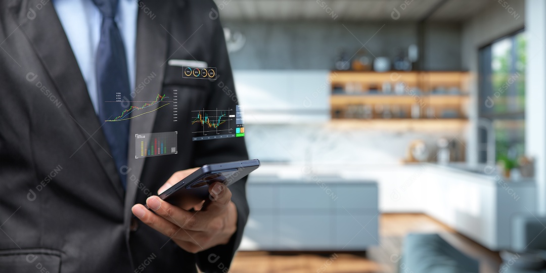 Homem jovem empresário mexendo em seu celular smartphone