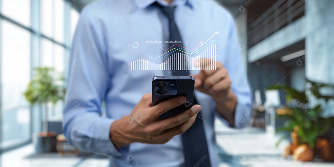 Homem jovem empresário mexendo em seu celular smartphone