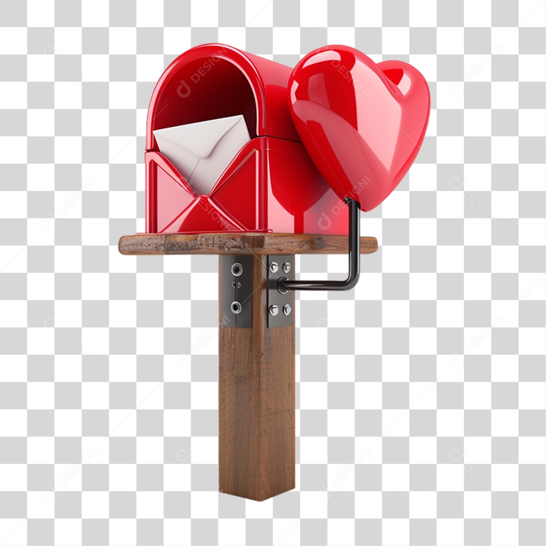 Elemento 3D Caixa de Correio com Coração PNG Transparente