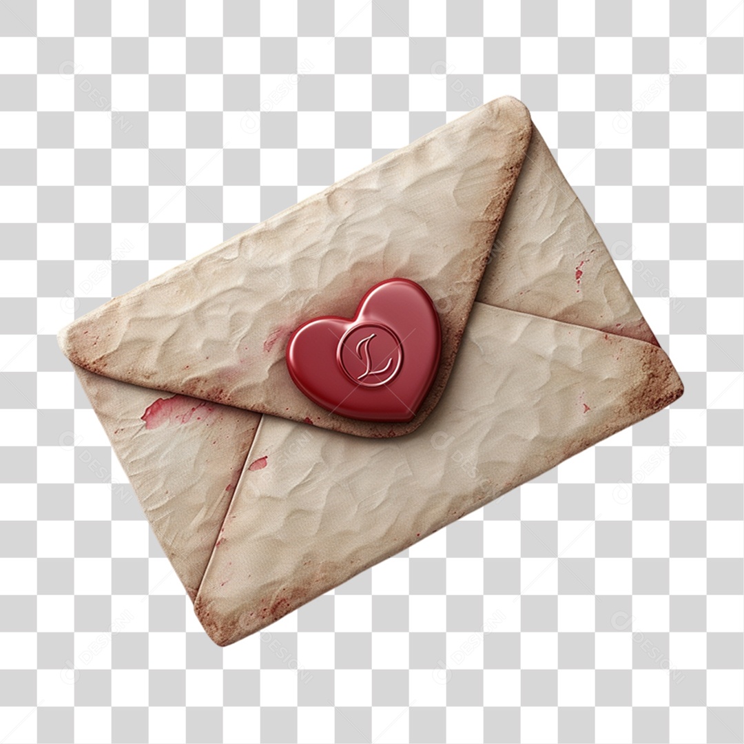 Carta Mensagem com Selo de Coração PNG Transparente