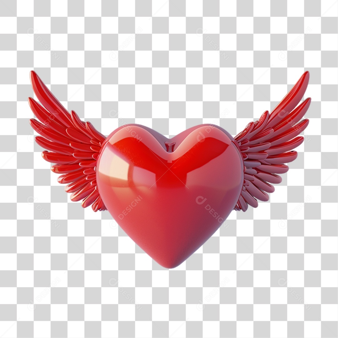 Elemento 3D Coração com Asas PNG Transparente