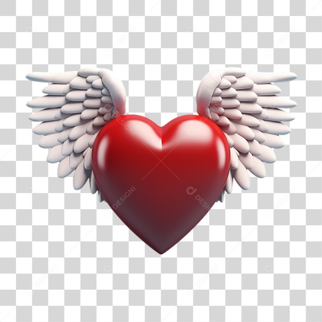 Elemento 3D Coração com Asas PNG Transparente