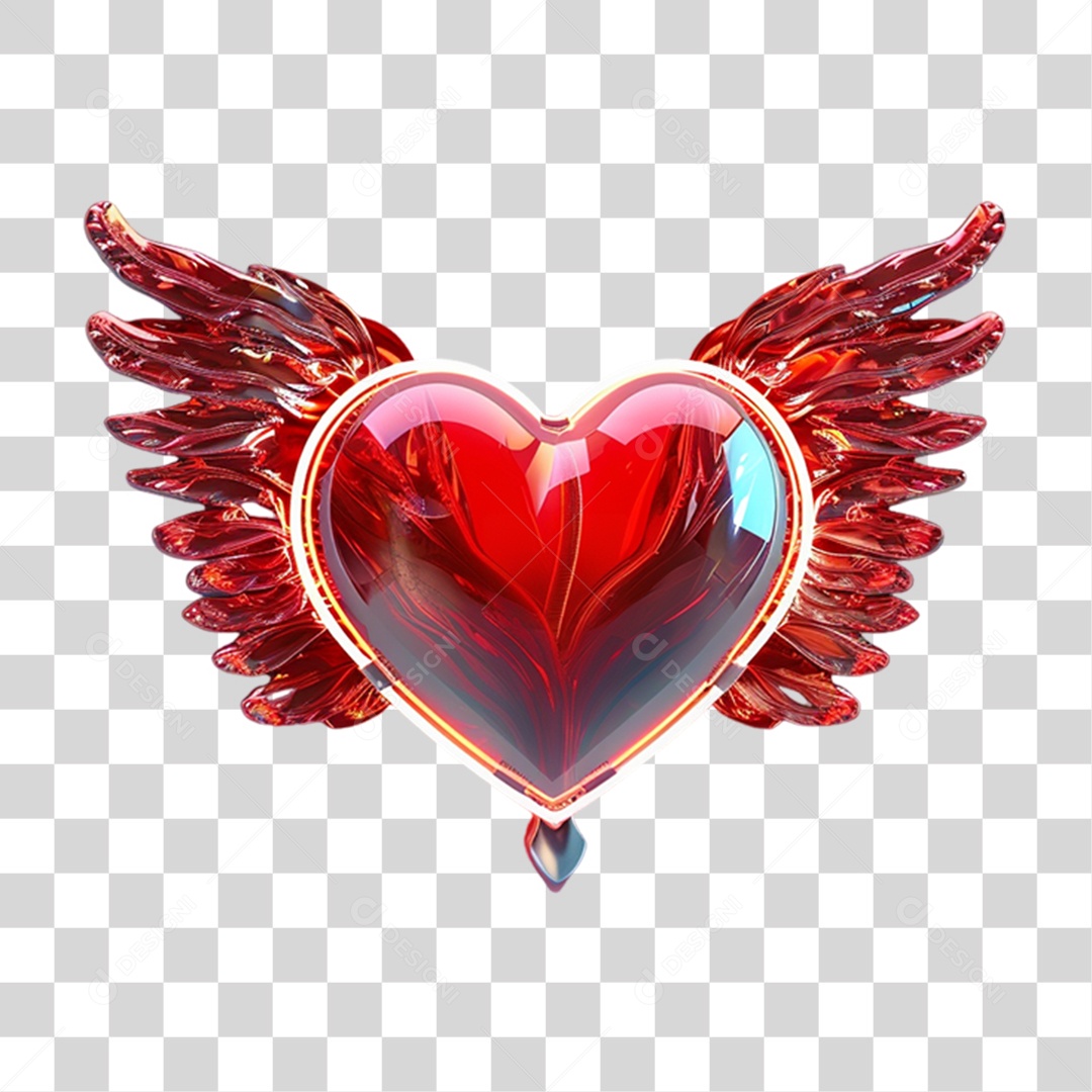Elemento 3D Coração com Asas PNG Transparente