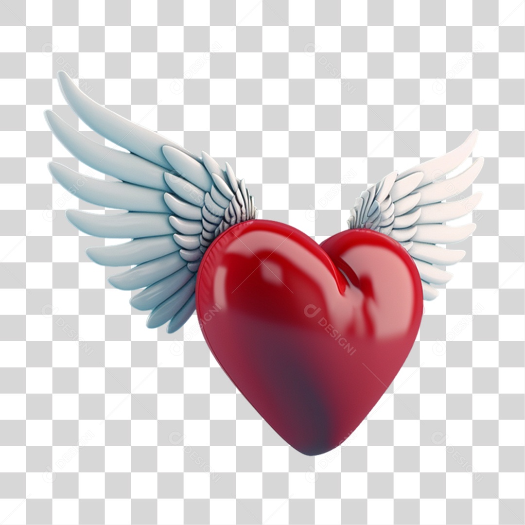 Elemento 3D Coração com Asas PNG Transparente