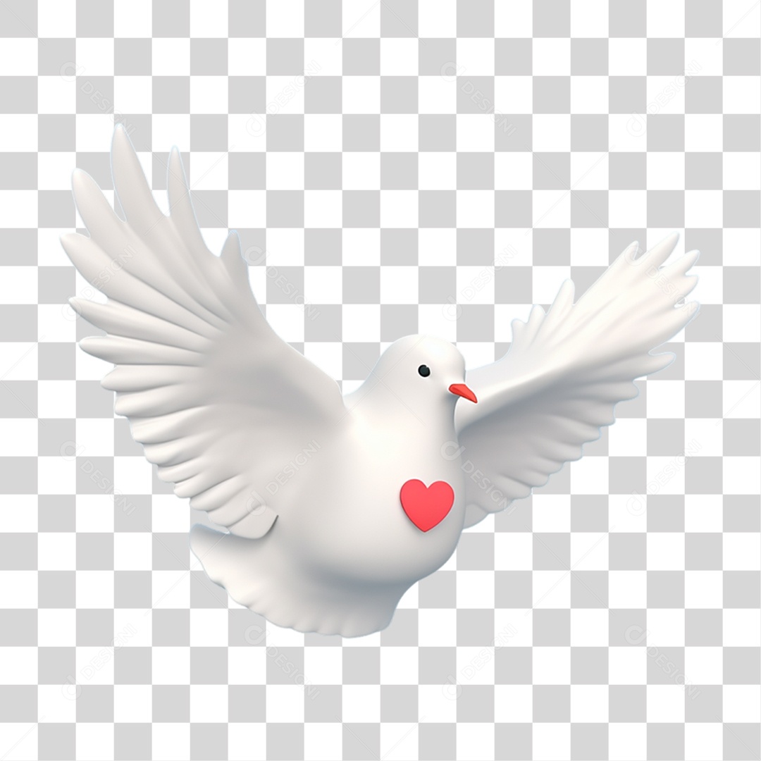 Elemento 3D Pombo Branco com Cartinha de Coração PNG Transparente