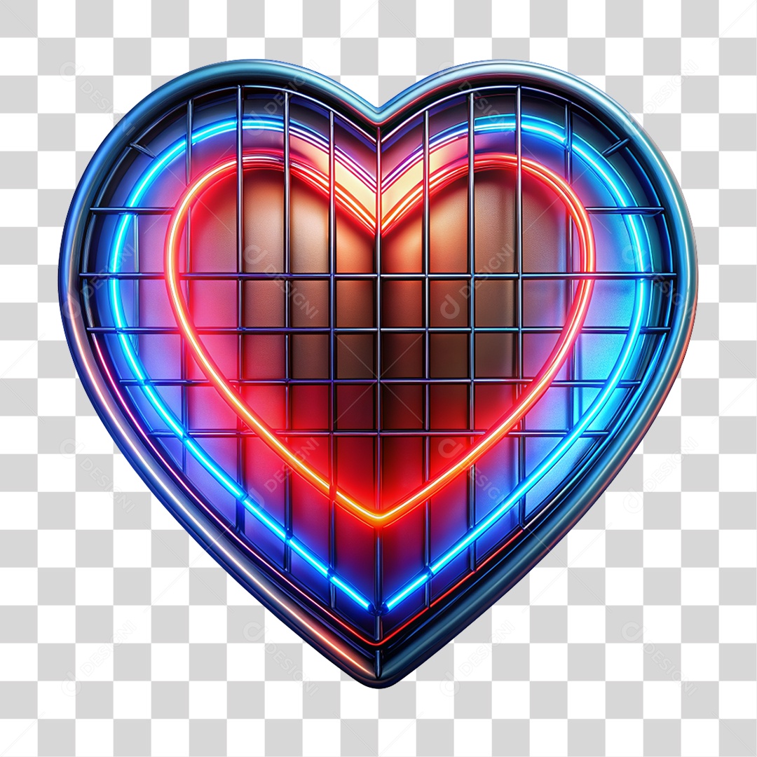 Coração de Metal com Neon PNG Transparente