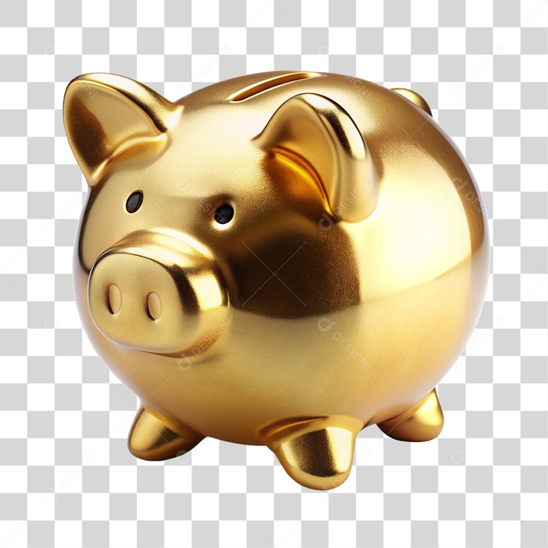 Cofre de Porquinho Dourado PNG Transparente