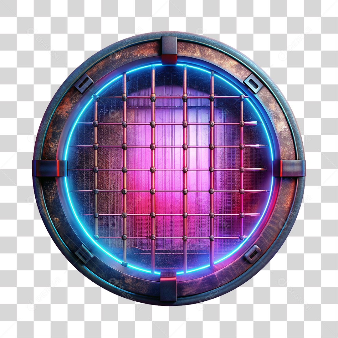 Placa de Metal Redonda com Neon PNG Transparente