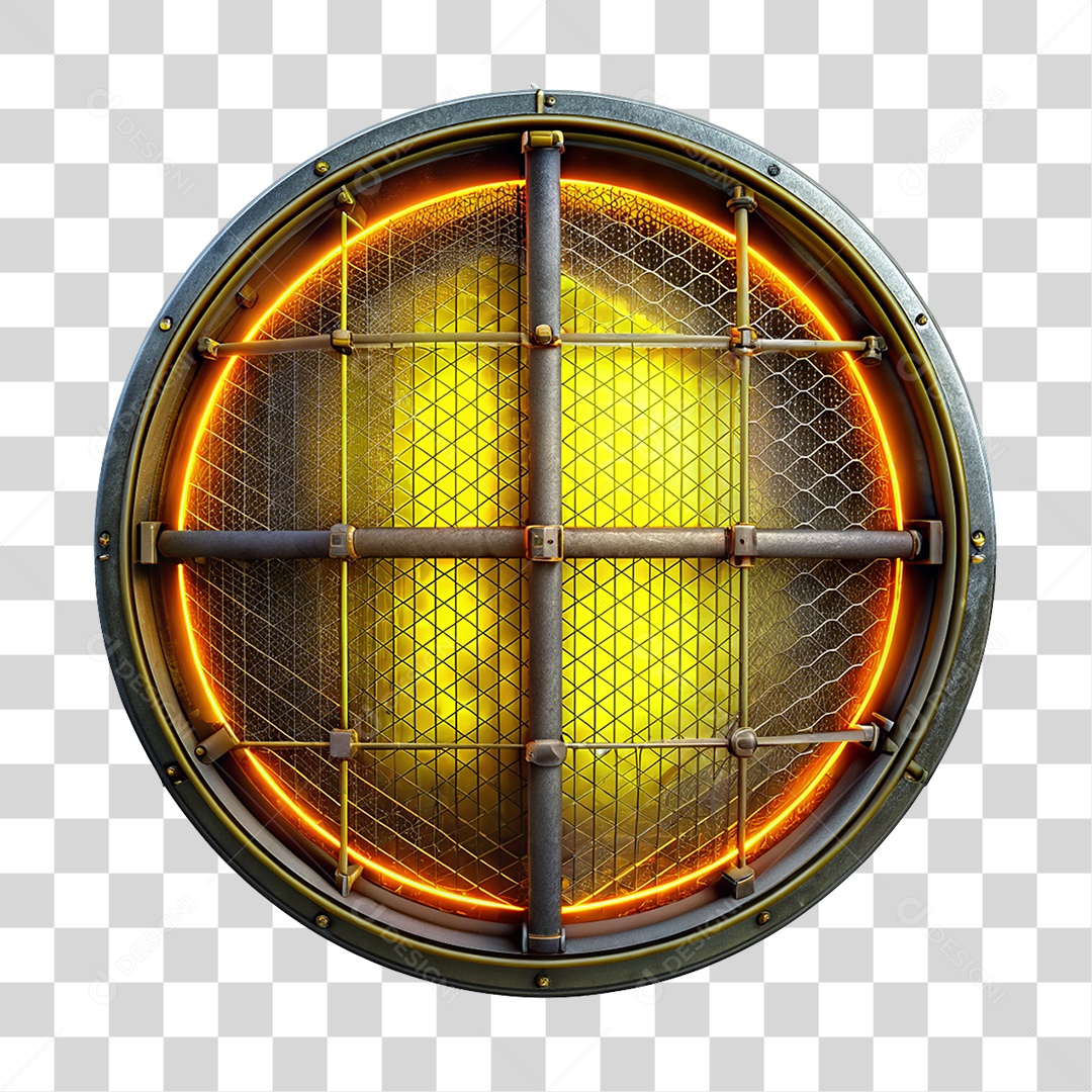 Placa de Metal Redonda com Neon PNG Transparente